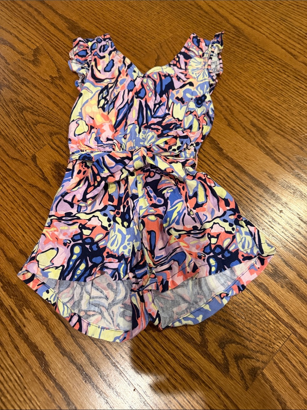 Vince Camuto Girls Multicolor Floral Romper — Pink, Blue & Yellow